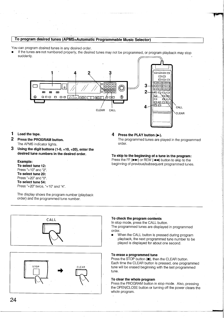 1 load the tape, 2 press the program button, Exampie | 4 press the play button (►), To skip to the beginning of a tune in the program | Yamaha DTR2 User Manual | Page 24 / 88