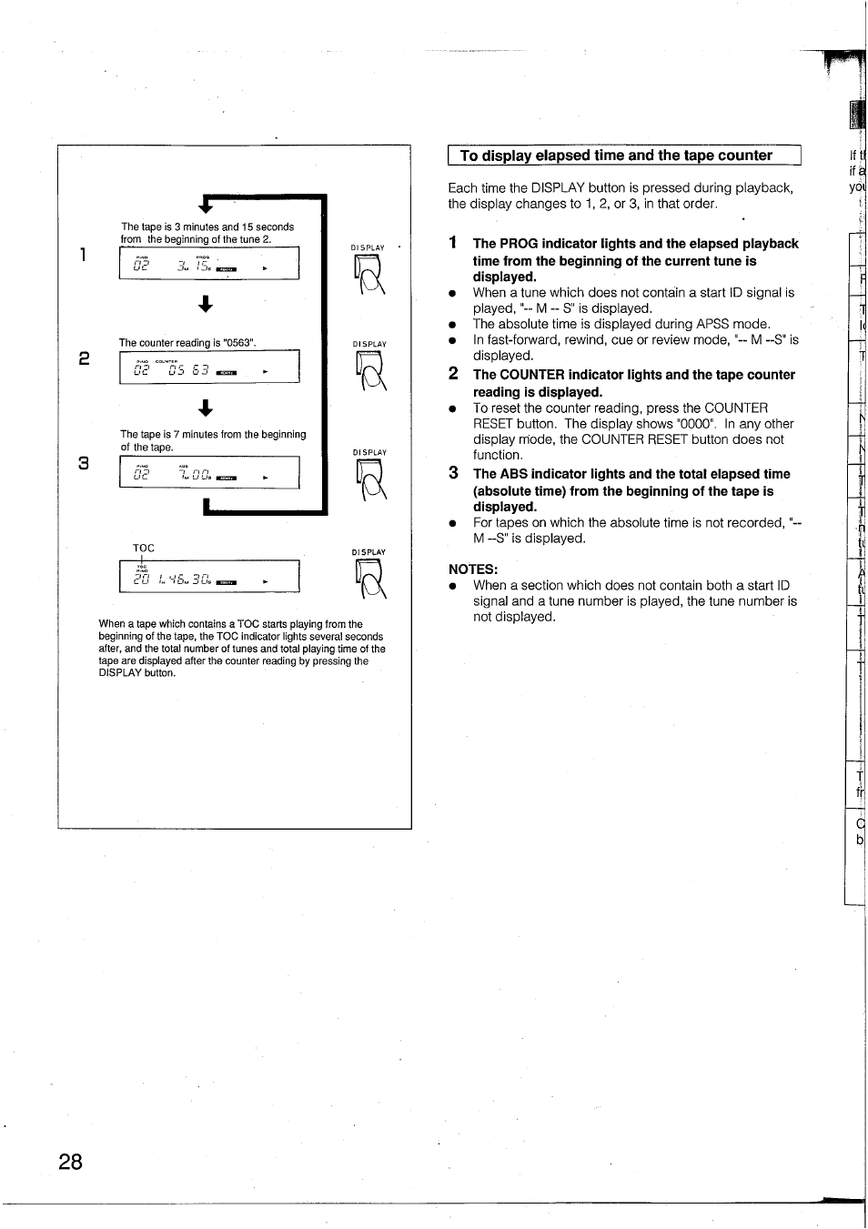 To display elapsed time and the tape counter, Notes | Yamaha DTR2 User Manual | Page 28 / 88