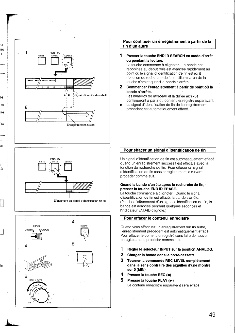 1 régler le sélecteur input sur la position analog, 2 charger ia bande dans ie porte-cassette, 4 presser la touche rec (•) | 5 presser la touche play (►) | Yamaha DTR2 User Manual | Page 49 / 88