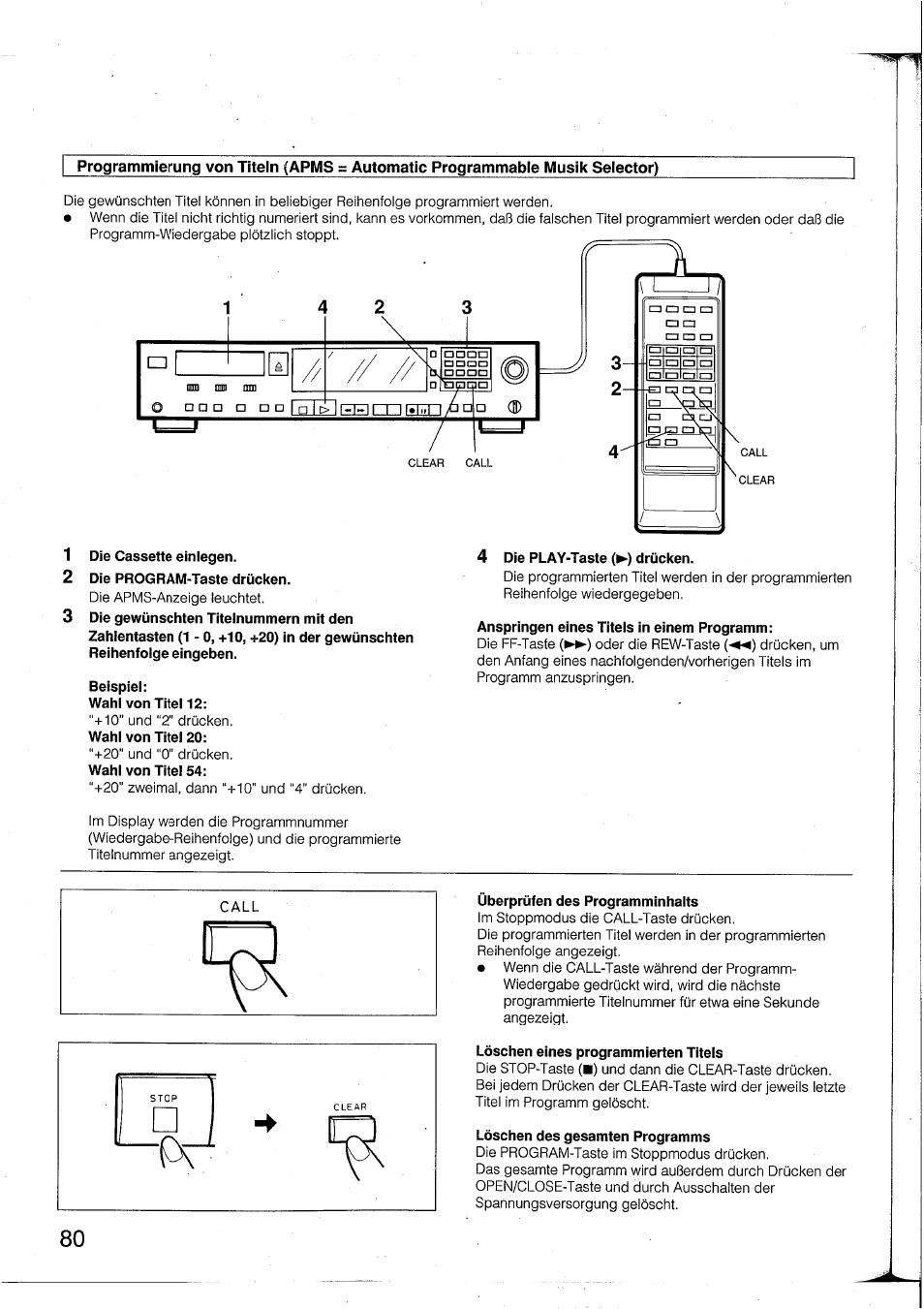 Die cassette einlegen, Die program-taste drücken, Beispiel | 4 die play-taste (►) drücken, Anspringen eines titels in einem programm | Yamaha DTR2 User Manual | Page 80 / 88