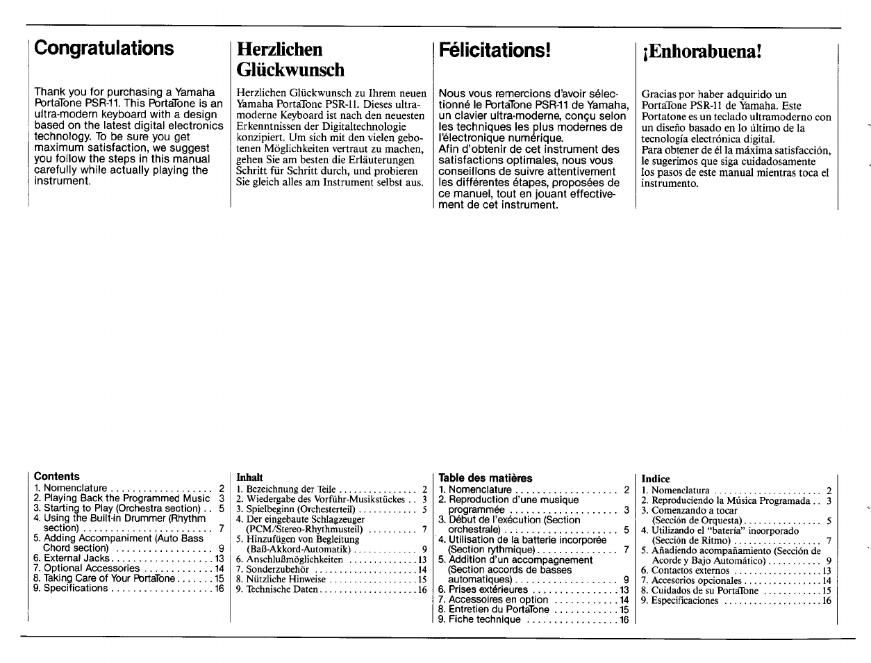 Herzuchen, Glückwunsch, Herzuchen glückwunsch | Félicitations, Enhorabuena | Yamaha Portatone PSR-11 User Manual | Page 2 / 20