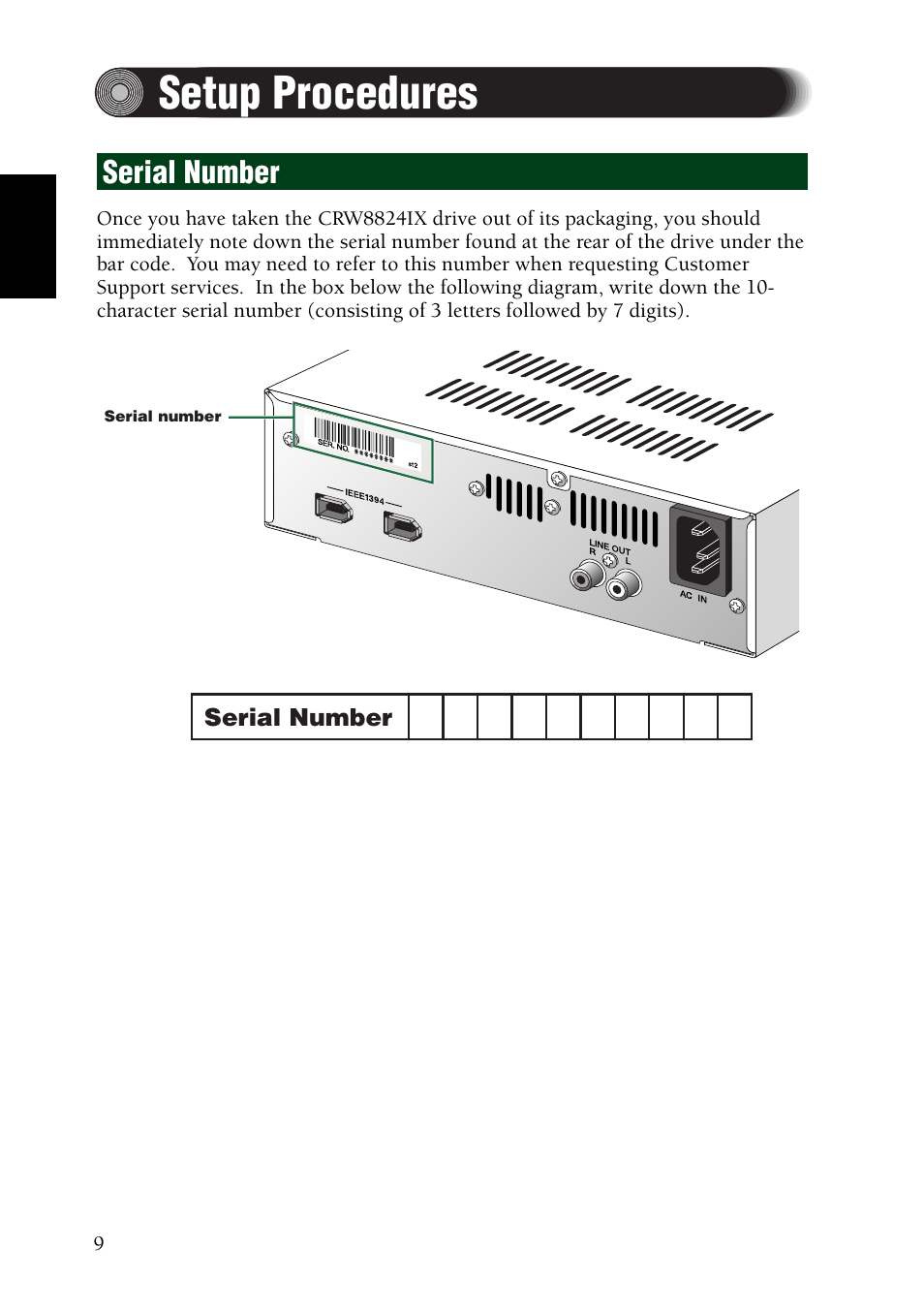 Setup procedures, Serial number | Yamaha CRW8824IX Series User Manual | Page 18 / 44