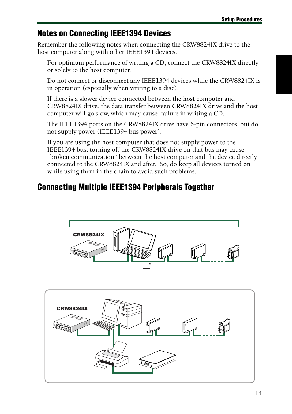 Connecting multiple ieee1394 peripherals together | Yamaha CRW8824IX Series User Manual | Page 23 / 44
