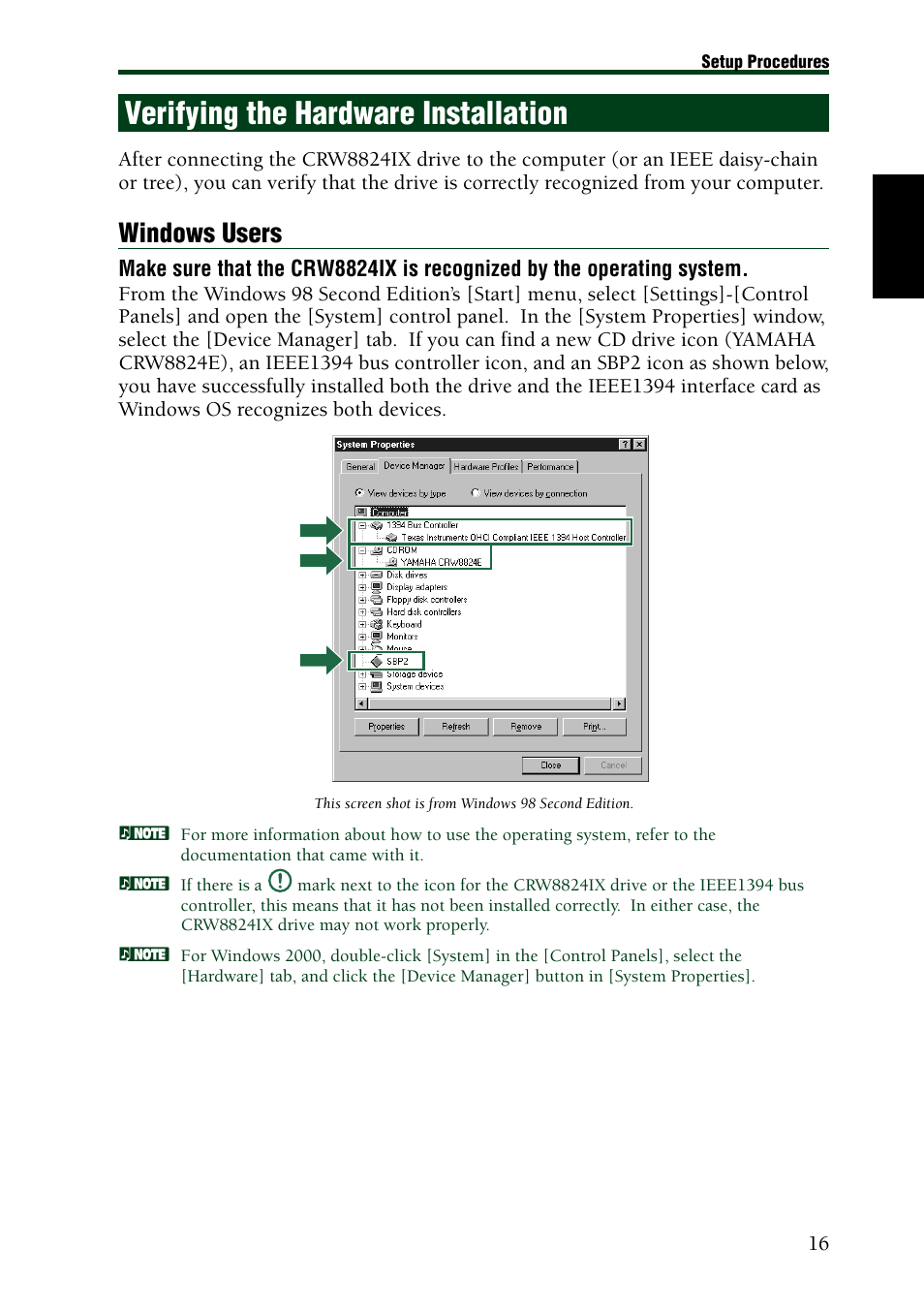 Verifying the hardware installation, Windows users | Yamaha CRW8824IX Series User Manual | Page 25 / 44