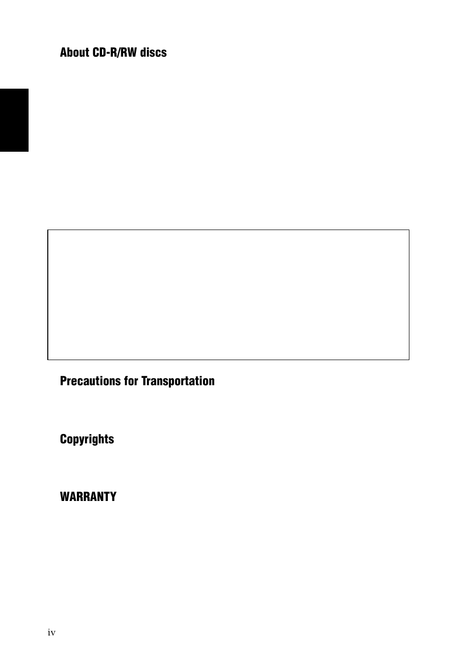 About cd-r/rw discs, Precautions for transportation, Copyrights | Warranty | Yamaha CRW8824IX Series User Manual | Page 8 / 44