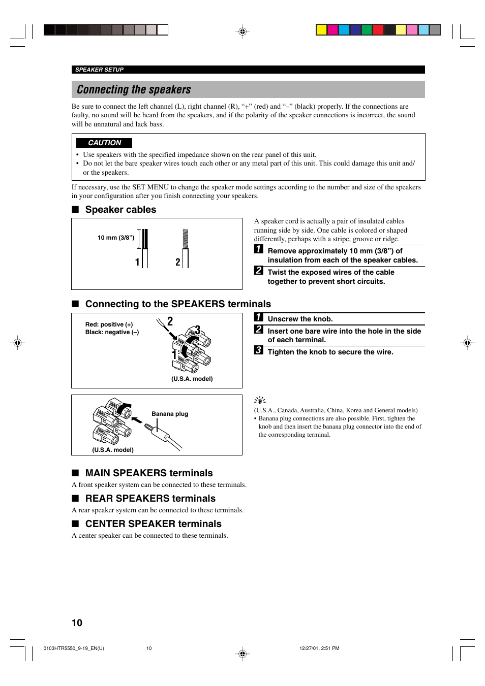 Connecting the speakers | Yamaha HTR-5550 User Manual | Page 14 / 67
