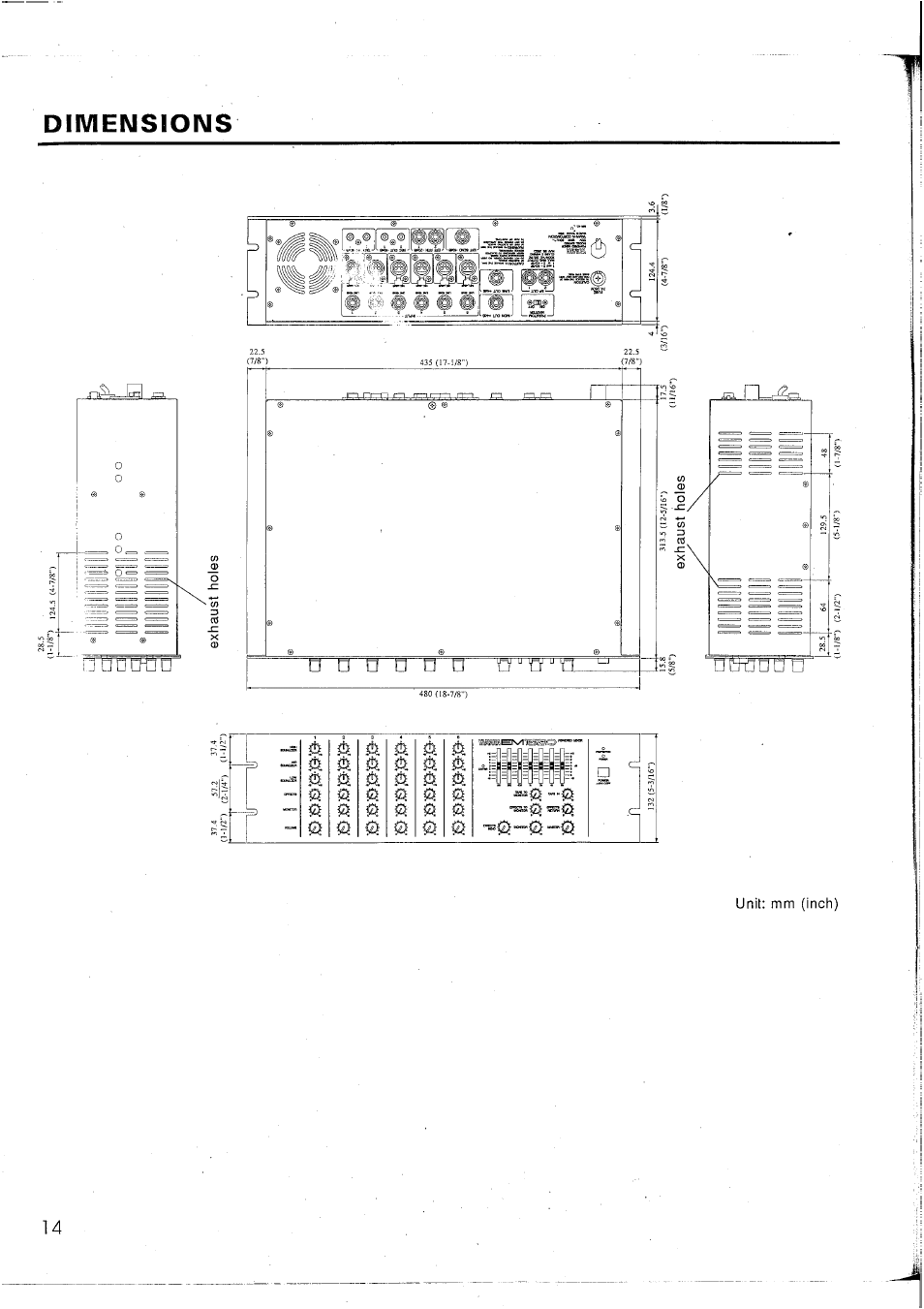 Dimensioims, Dimensions, A a a u | A a a a, A a l | Yamaha EM1620 User Manual | Page 16 / 48