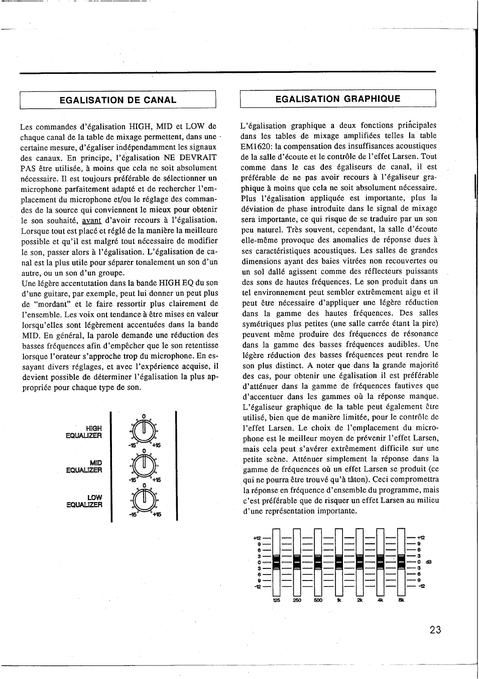 Egalisation de canal, Egalisation graphique, H5 +15 | Yamaha EM1620 User Manual | Page 25 / 48