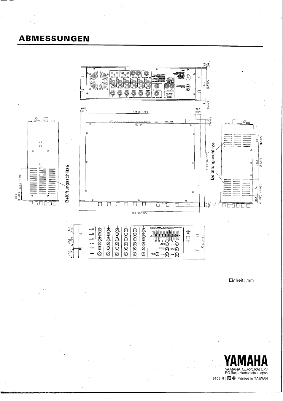 Abmessungen, Yamaha | Yamaha EM1620 User Manual | Page 48 / 48