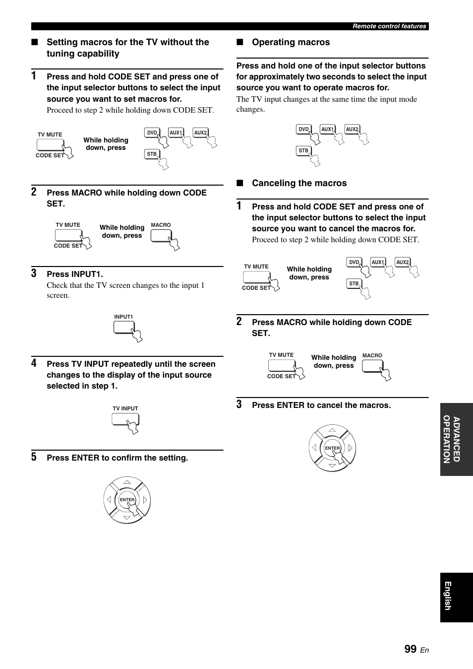Operating macros, Canceling the macros | Yamaha Digital Sound Projector YSP-3050 User Manual | Page 103 / 118