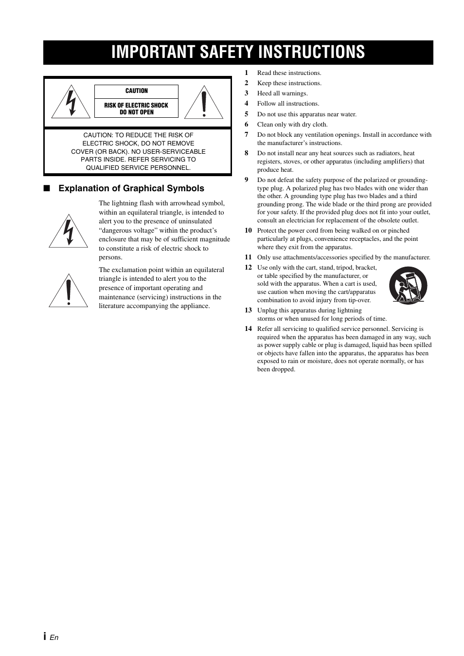 Important safety instructions, Explanation of graphical symbols | Yamaha Digital Sound Projector YSP-3050 User Manual | Page 2 / 118