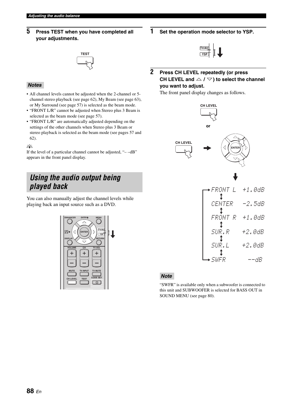 Using the audio output being played back | Yamaha Digital Sound Projector YSP-3050 User Manual | Page 92 / 118