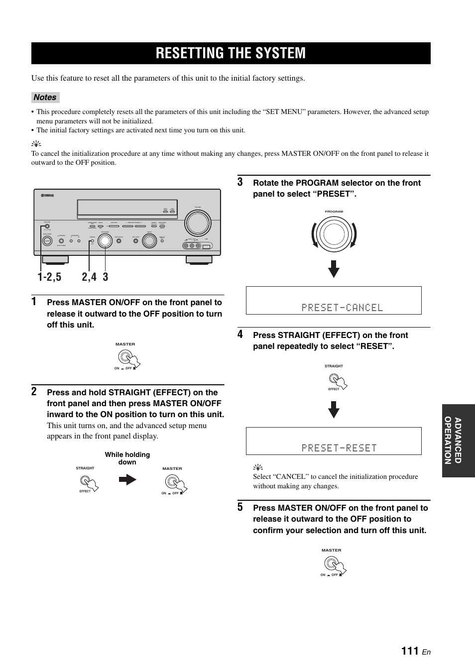 Resetting the system | Yamaha RX-N600D User Manual | Page 113 / 142