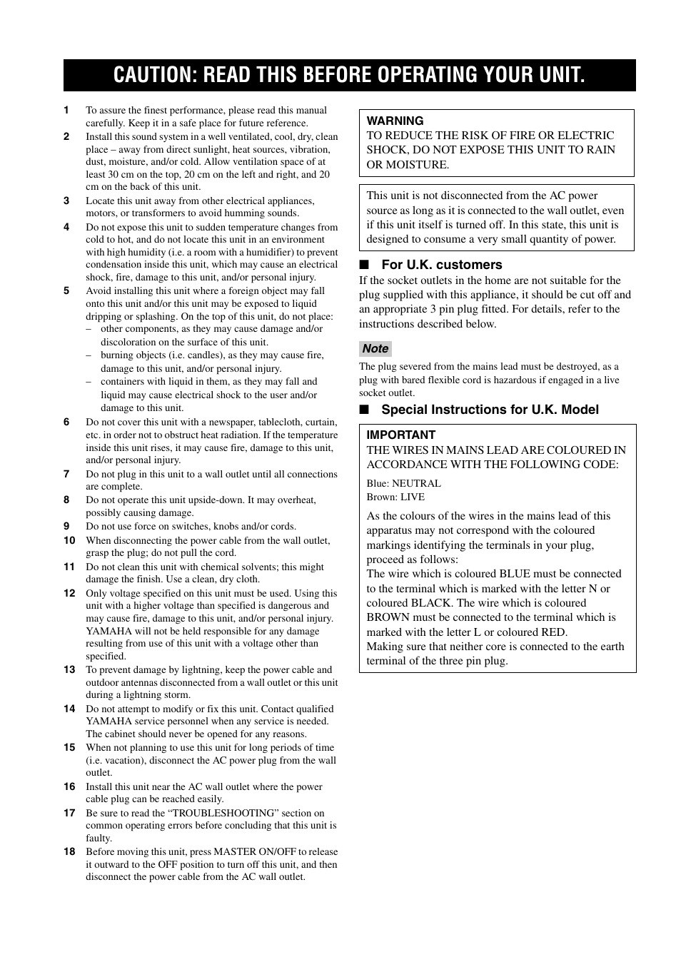 Caution: read this before operating your unit | Yamaha RX-N600D User Manual | Page 2 / 142