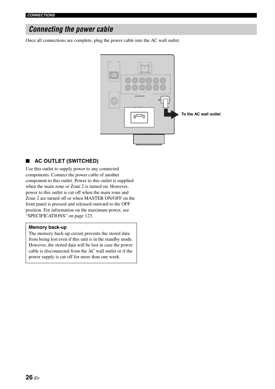 Connecting the power cable | Yamaha RX-N600D User Manual | Page 28 / 142