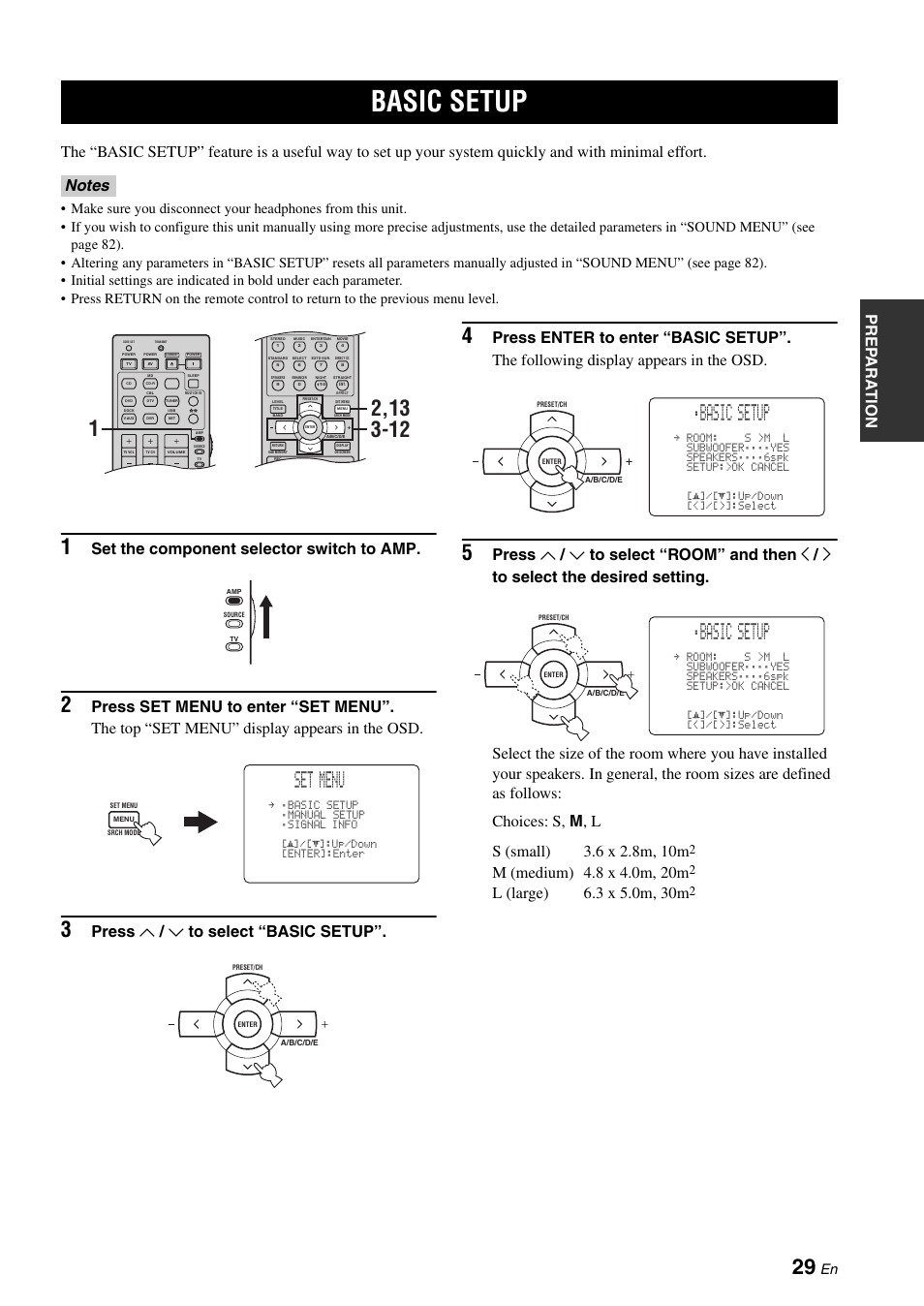 Basic setup, Set menu, Set the component selector switch to amp | Press u / d to select “basic setup | Yamaha RX-N600D User Manual | Page 31 / 142