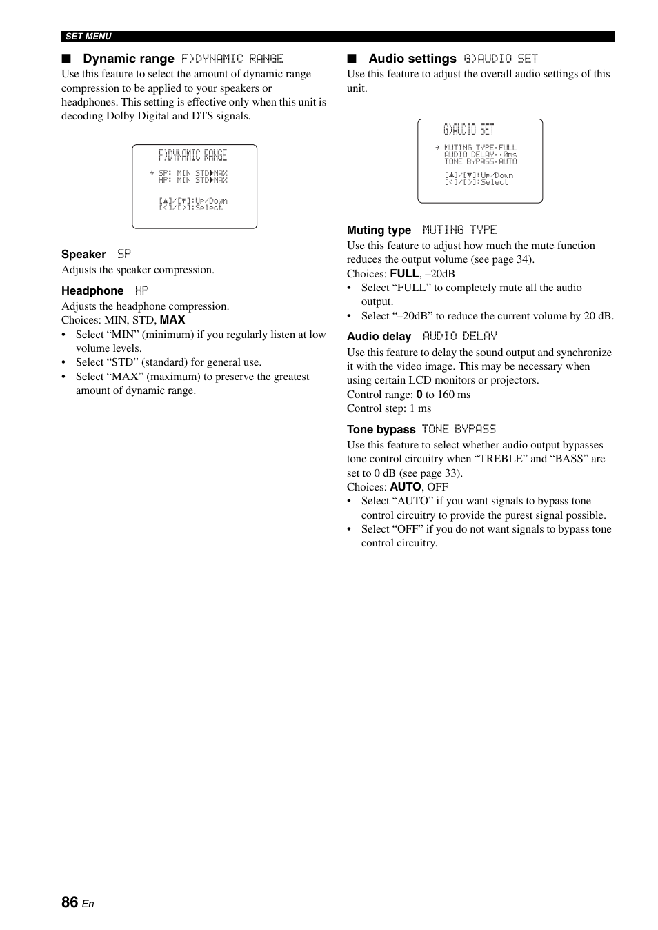 F)dynamic range, G)audio set | Yamaha RX-N600D User Manual | Page 88 / 142