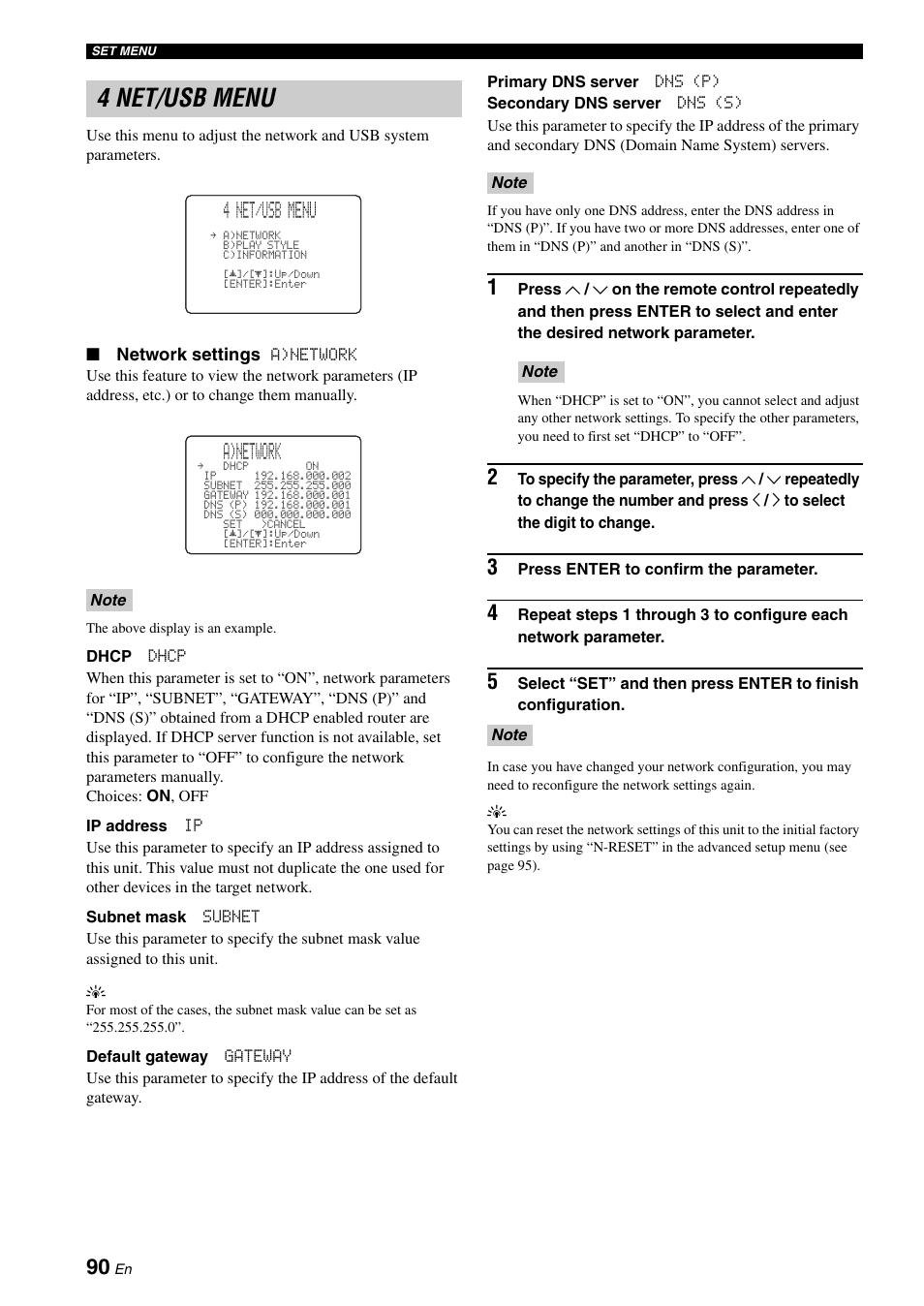 4 net/usb menu, A)network | Yamaha RX-N600D User Manual | Page 92 / 142