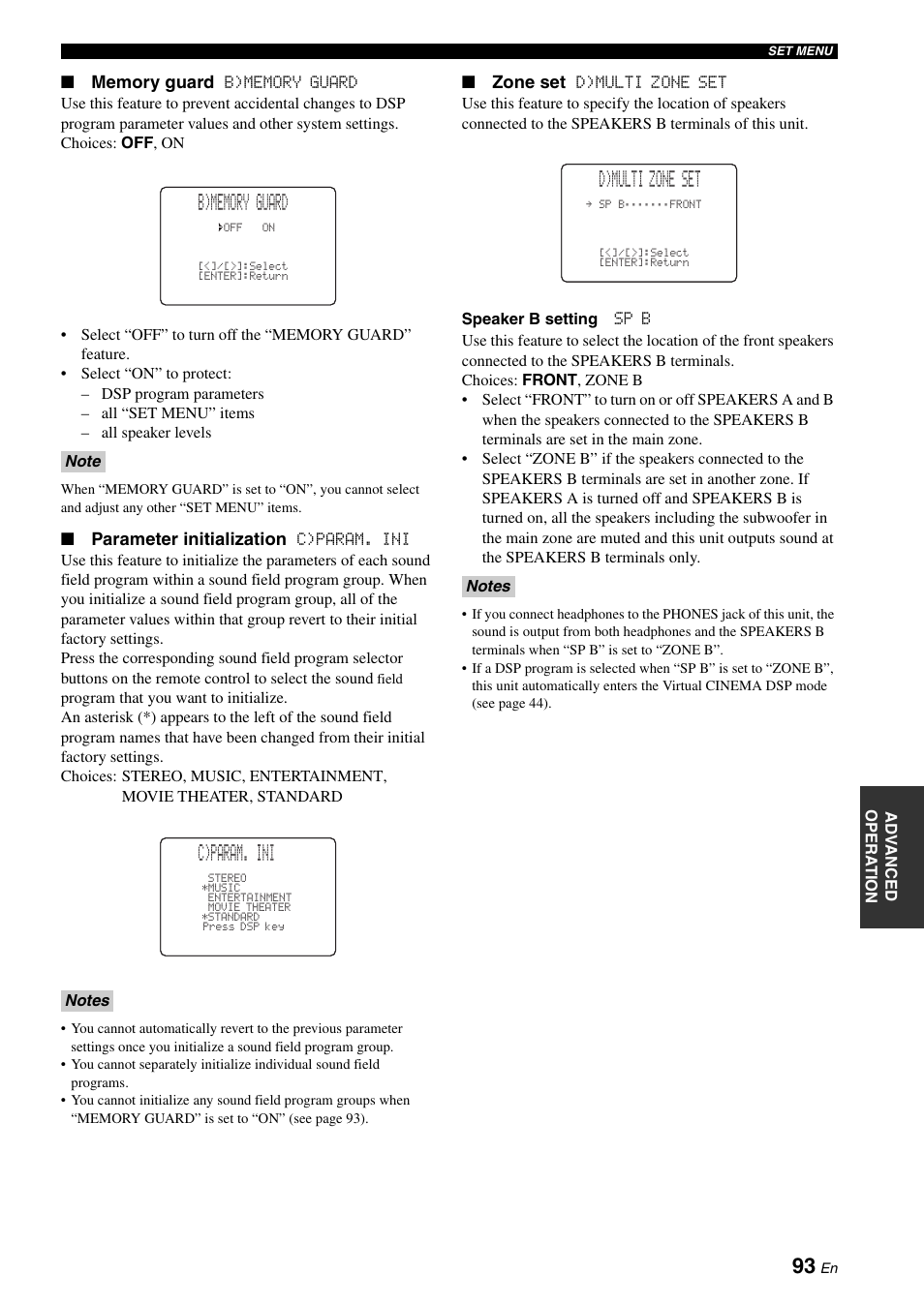 C)param. ini, D)multi zone set, Parameter initialization | Zone set | Yamaha RX-N600D User Manual | Page 95 / 142