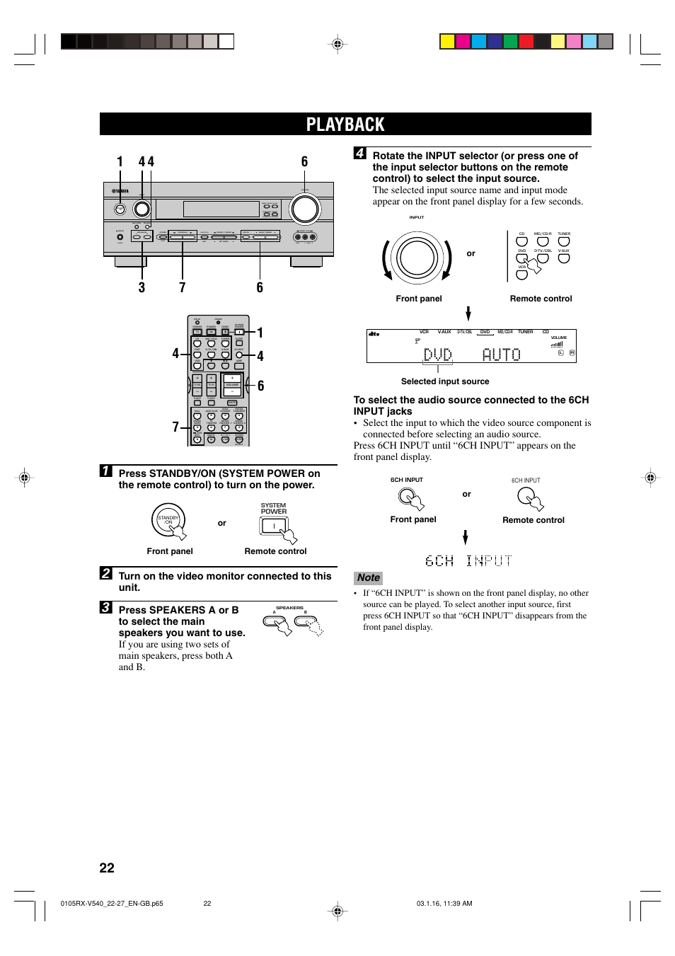 Basic operation, Playback, Dvd auto | Turn on the video monitor connected to this unit, Bass/treble control | Yamaha RX-V540RDS User Manual | Page 24 / 67