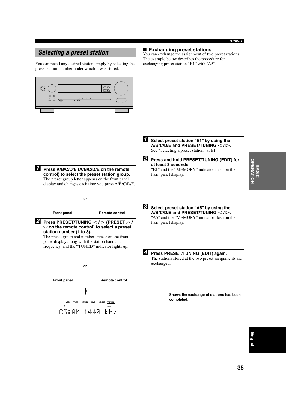 Selecting a preset station | Yamaha RX-V540RDS User Manual | Page 37 / 67