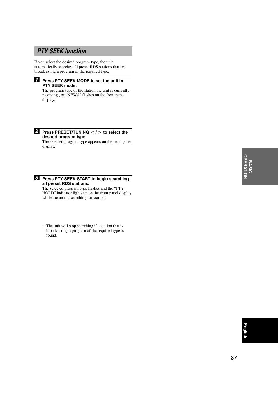 Pty seek function, Eon function | Yamaha RX-V540RDS User Manual | Page 39 / 67