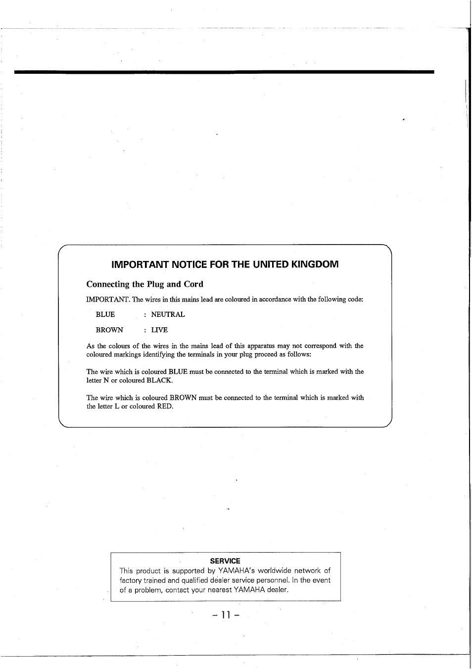 Important notice for the united kingdom, Connecting the plug and cord | Yamaha AM802 User Manual | Page 13 / 38