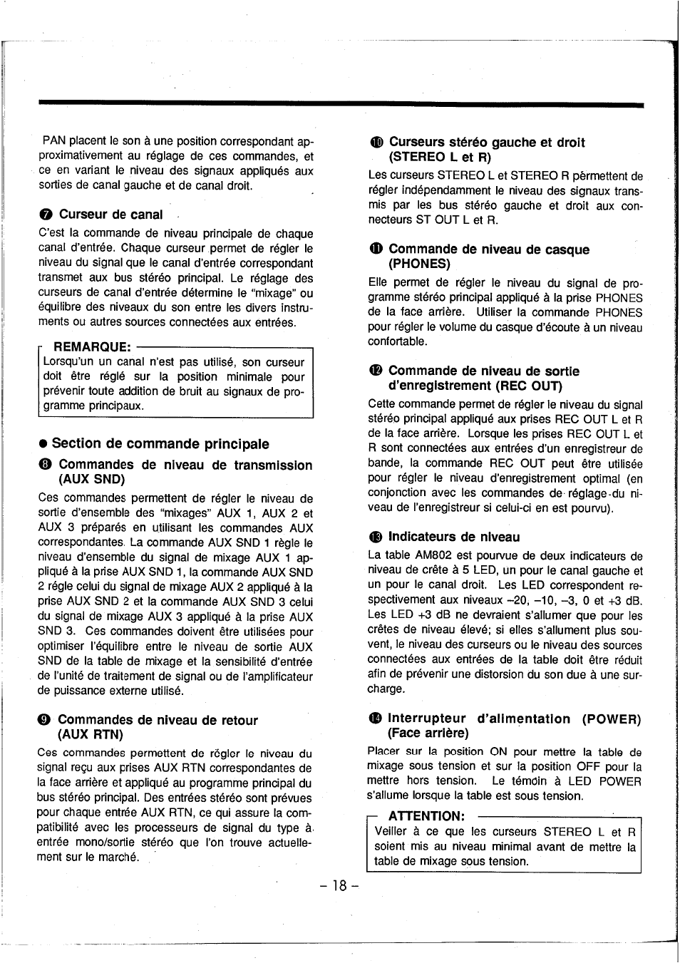 Section de commande principale | Yamaha AM802 User Manual | Page 19 / 38