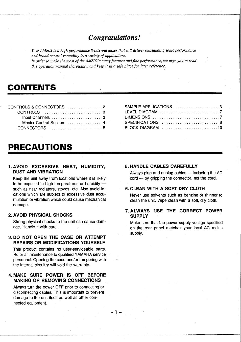 Yamaha AM802 User Manual | Page 3 / 38