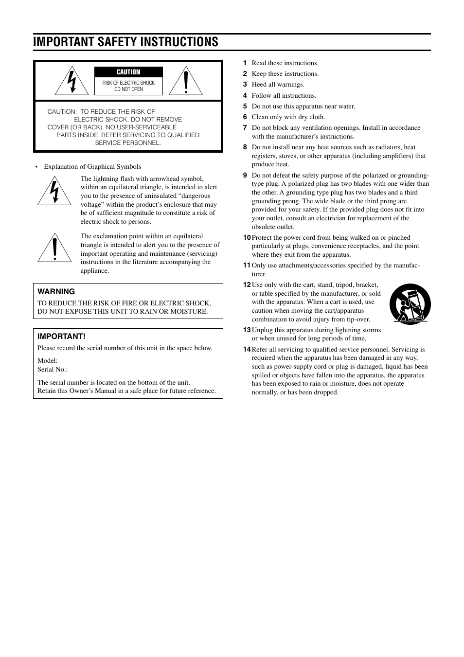 Important safety instructions | Yamaha DPX1000 User Manual | Page 2 / 45