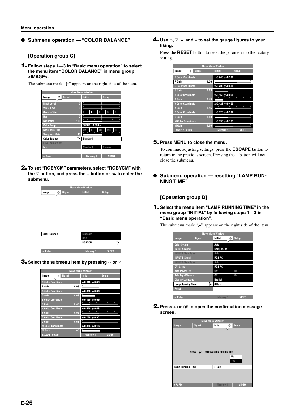 Select the submenu item by pressing h or g, Menu operation, Press + or to open the confirmation message screen | Yamaha DPX1000 User Manual | Page 31 / 45