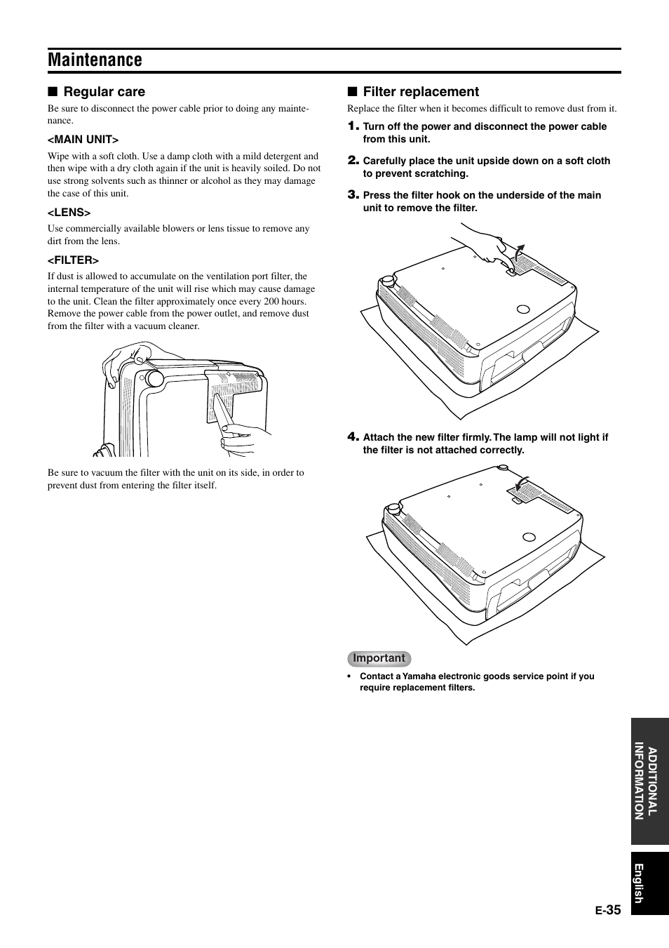 Maintenance | Yamaha DPX1000 User Manual | Page 40 / 45