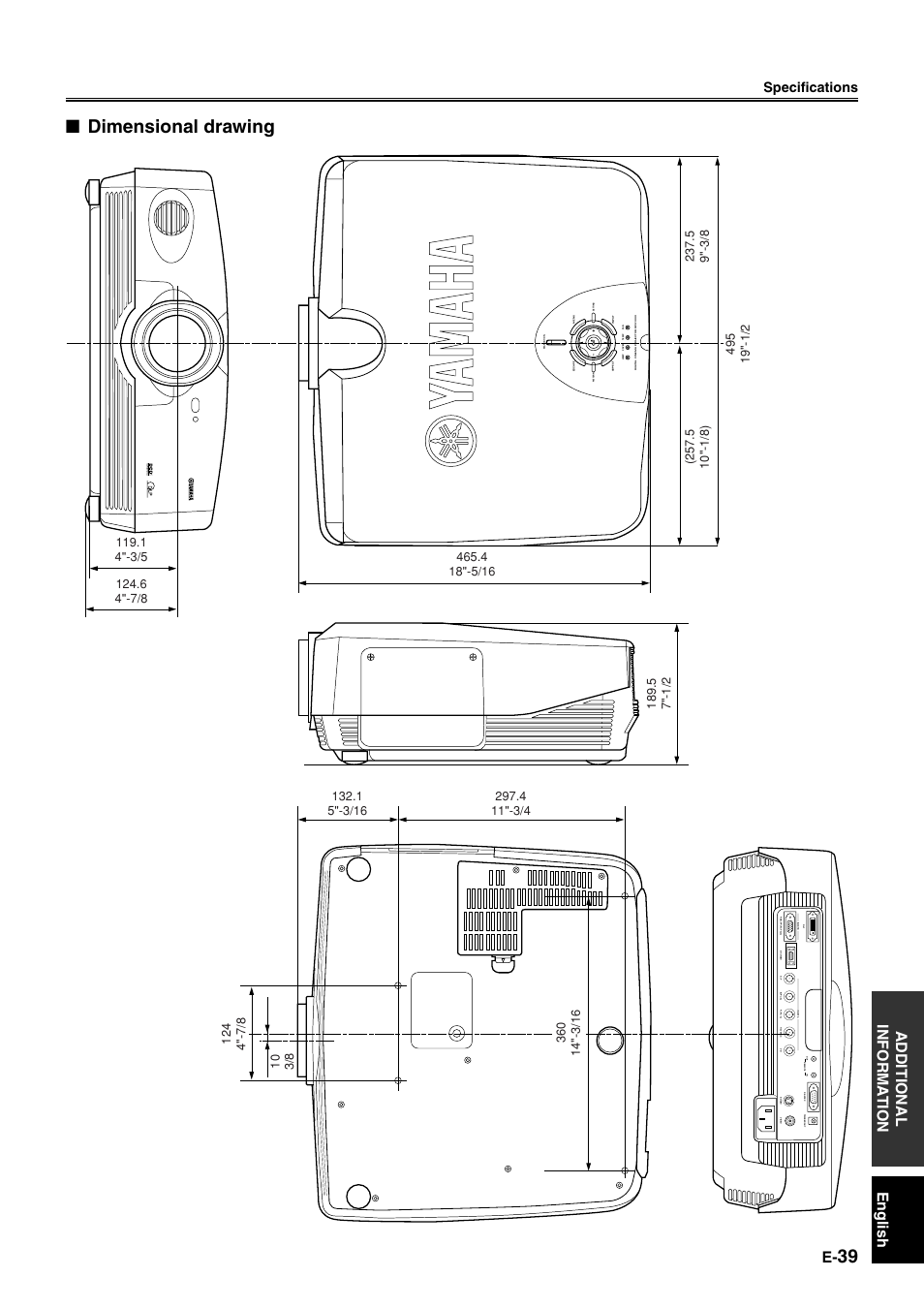 Dimensional drawing, English additional informa tion | Yamaha DPX1000 User Manual | Page 44 / 45