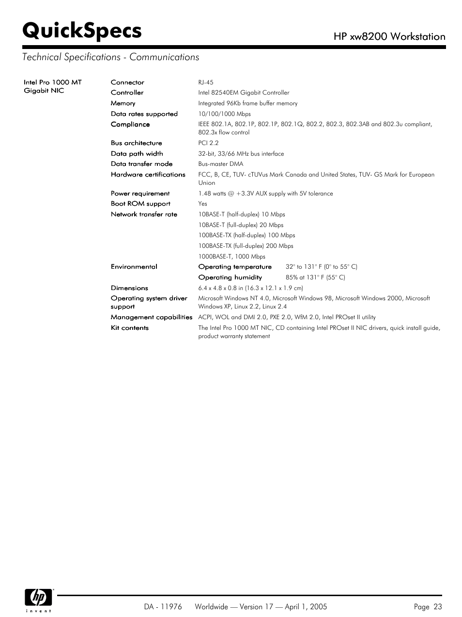 Quickspecs, Hp xw8200 workstation | Yamaha Laptop PC User Manual | Page 23 / 65