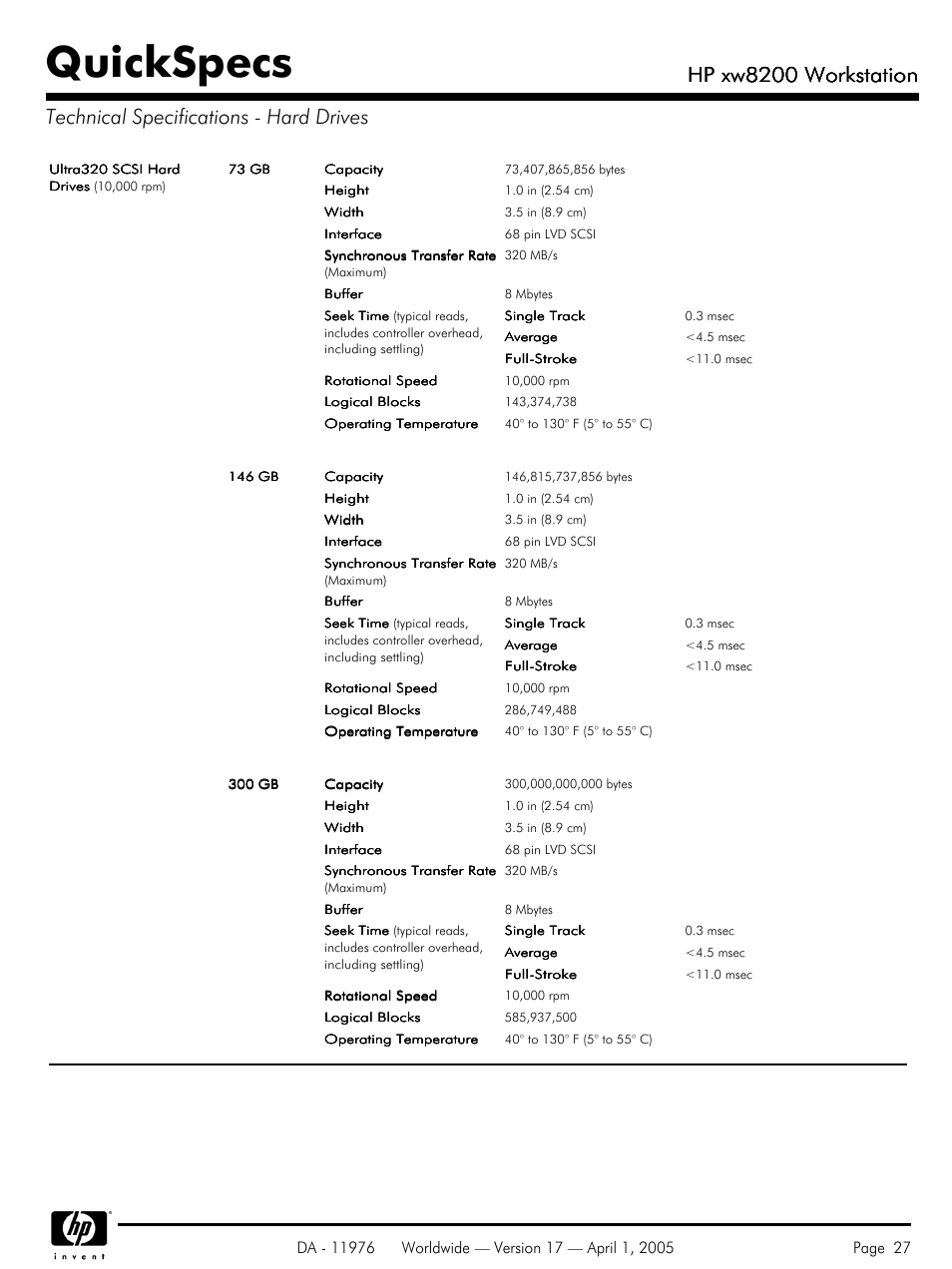 Quickspecs, Hp xw8200 workstation | Yamaha Laptop PC User Manual | Page 27 / 65