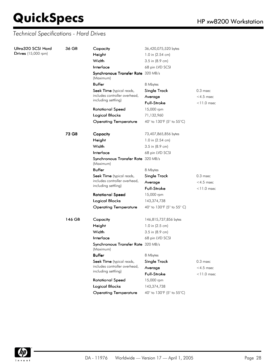 Quickspecs, Hp xw8200 workstation | Yamaha Laptop PC User Manual | Page 28 / 65