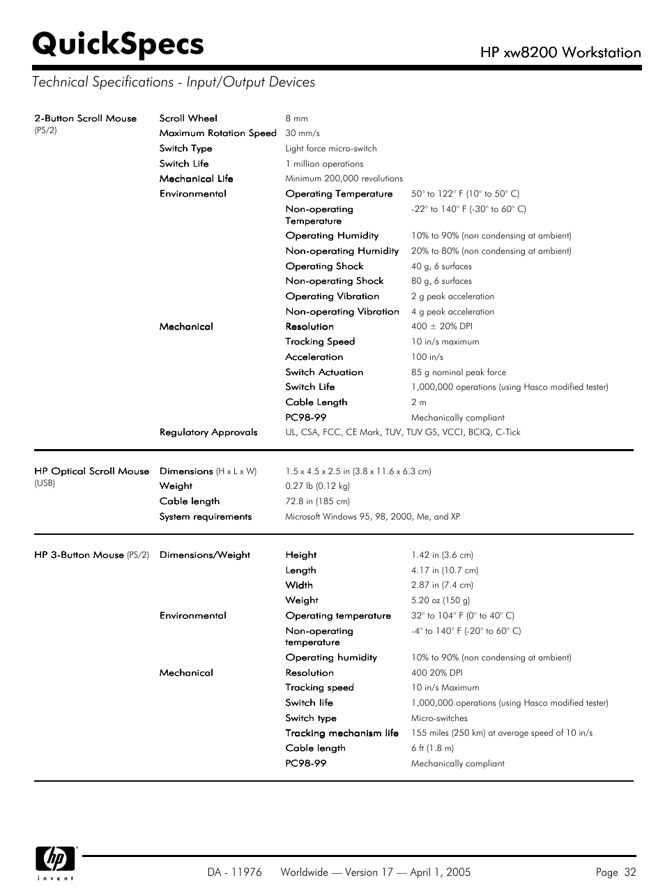 Quickspecs, Hp xw8200 workstation | Yamaha Laptop PC User Manual | Page 32 / 65