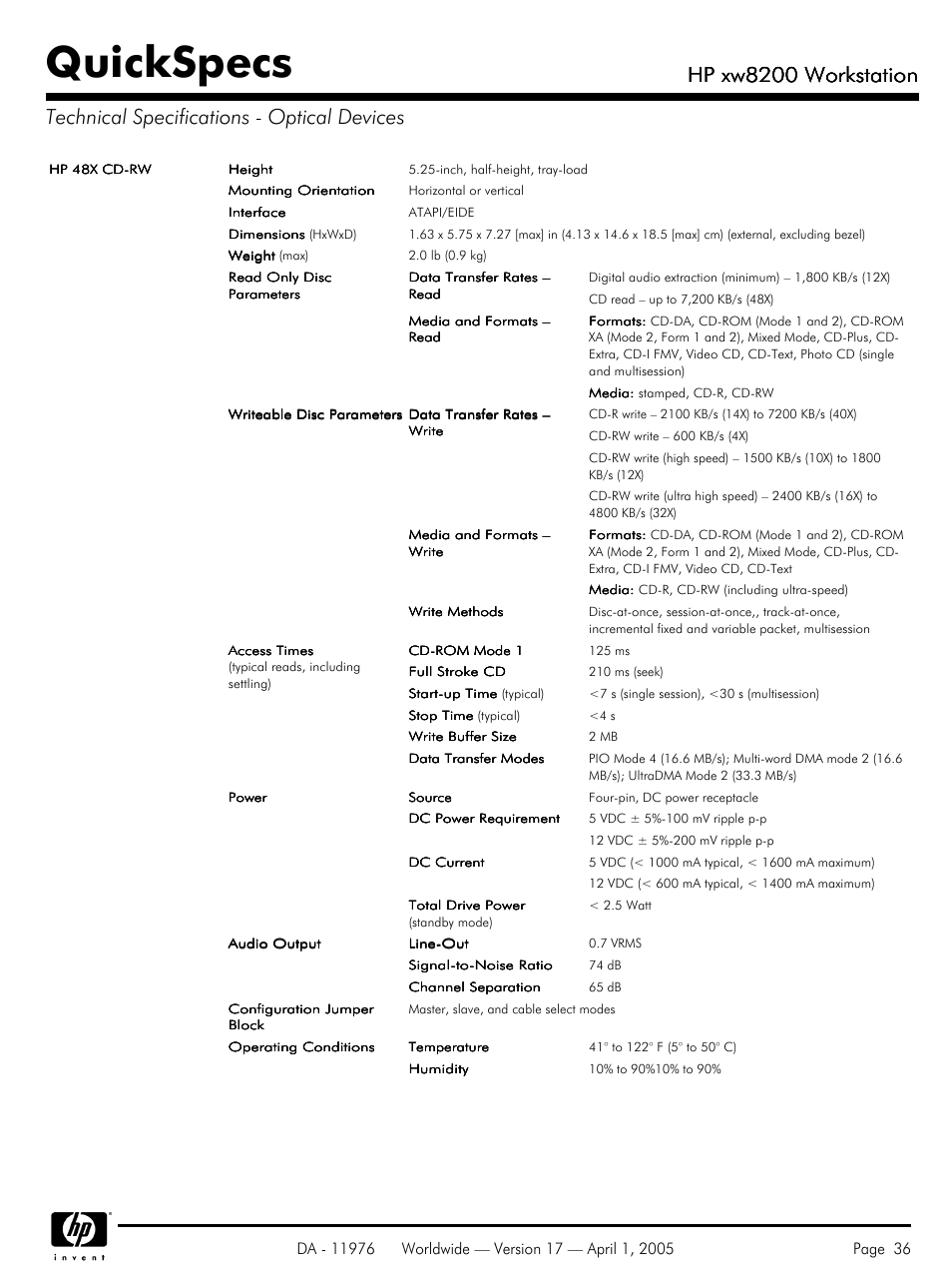 Quickspecs, Hp xw8200 workstation | Yamaha Laptop PC User Manual | Page 36 / 65