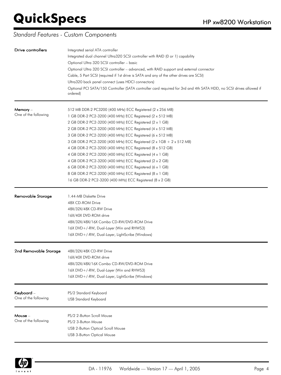 Quickspecs, Hp xw8200 workstation | Yamaha Laptop PC User Manual | Page 4 / 65