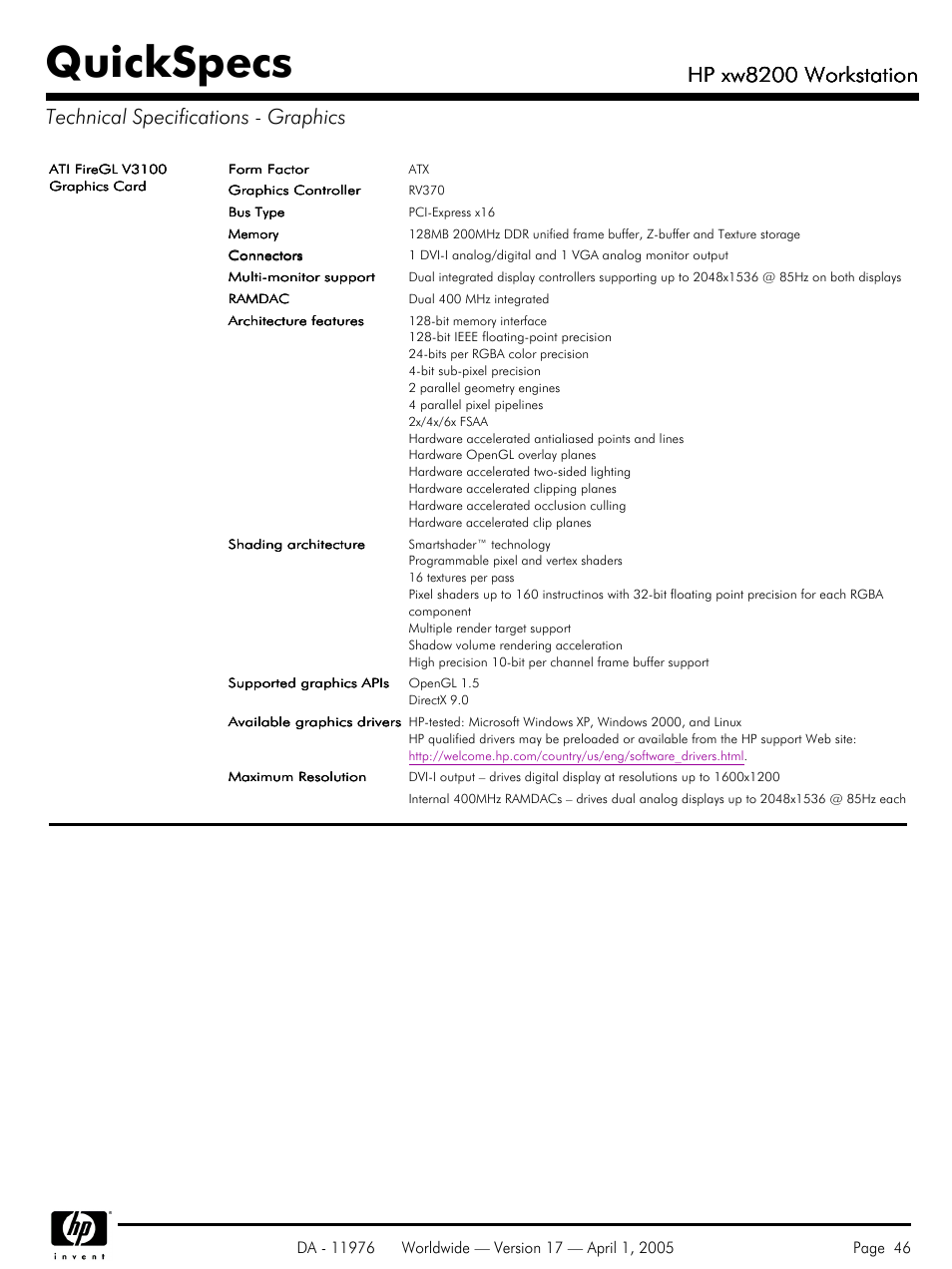 Quickspecs, Hp xw8200 workstation | Yamaha Laptop PC User Manual | Page 46 / 65