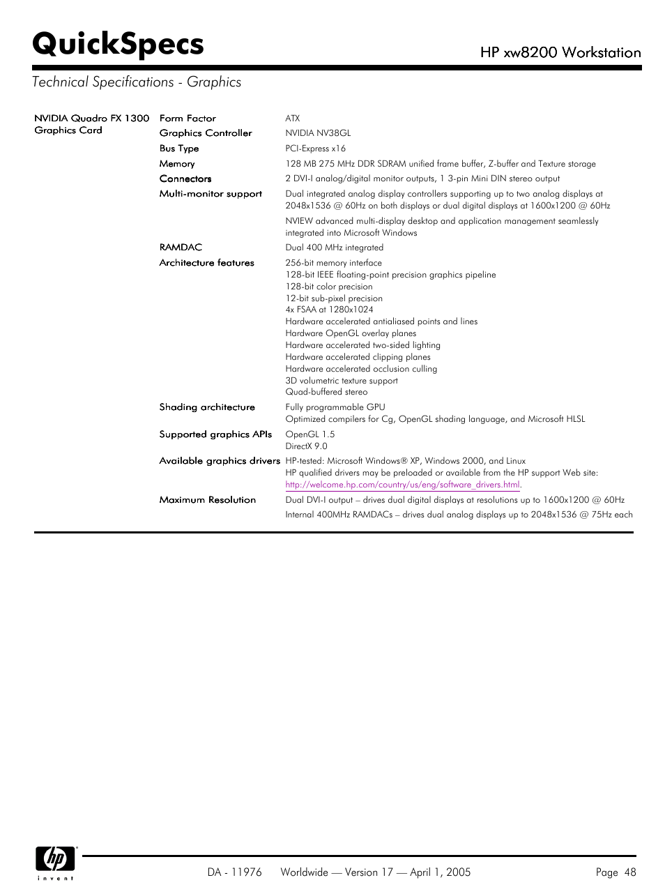 Quickspecs, Hp xw8200 workstation | Yamaha Laptop PC User Manual | Page 48 / 65