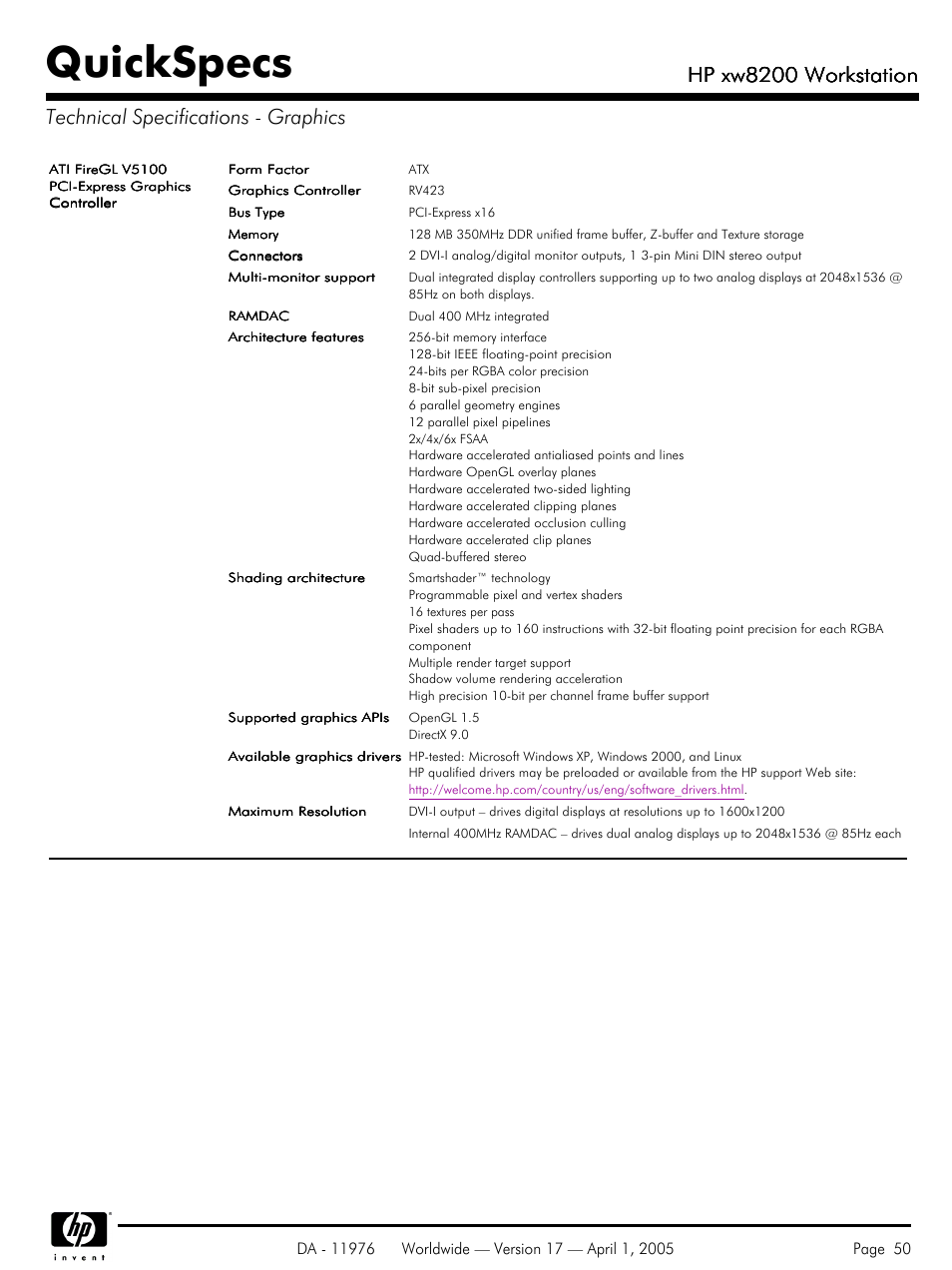 Quickspecs, Hp xw8200 workstation | Yamaha Laptop PC User Manual | Page 50 / 65