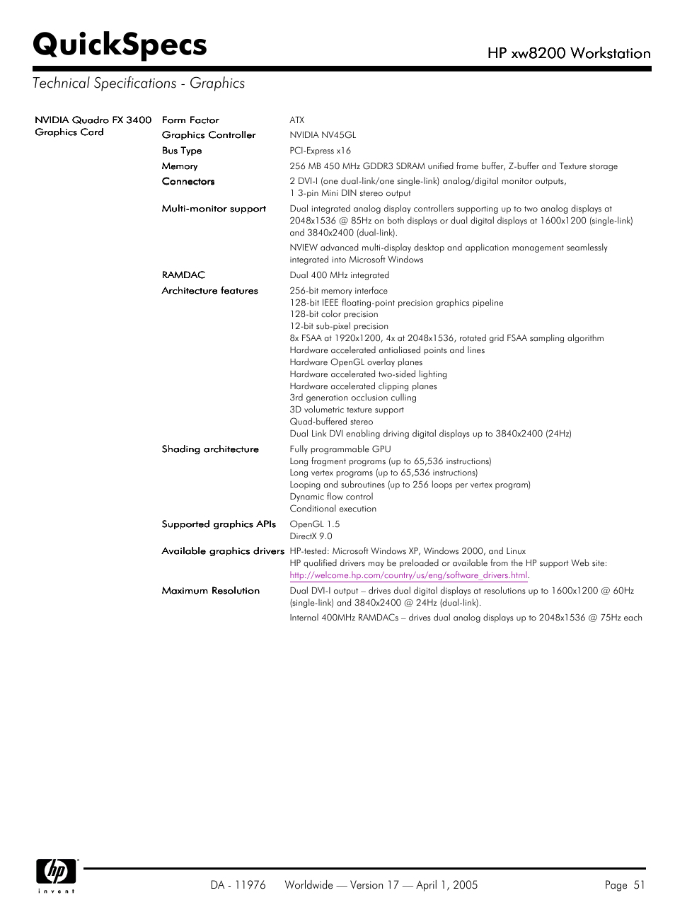 Quickspecs, Hp xw8200 workstation | Yamaha Laptop PC User Manual | Page 51 / 65