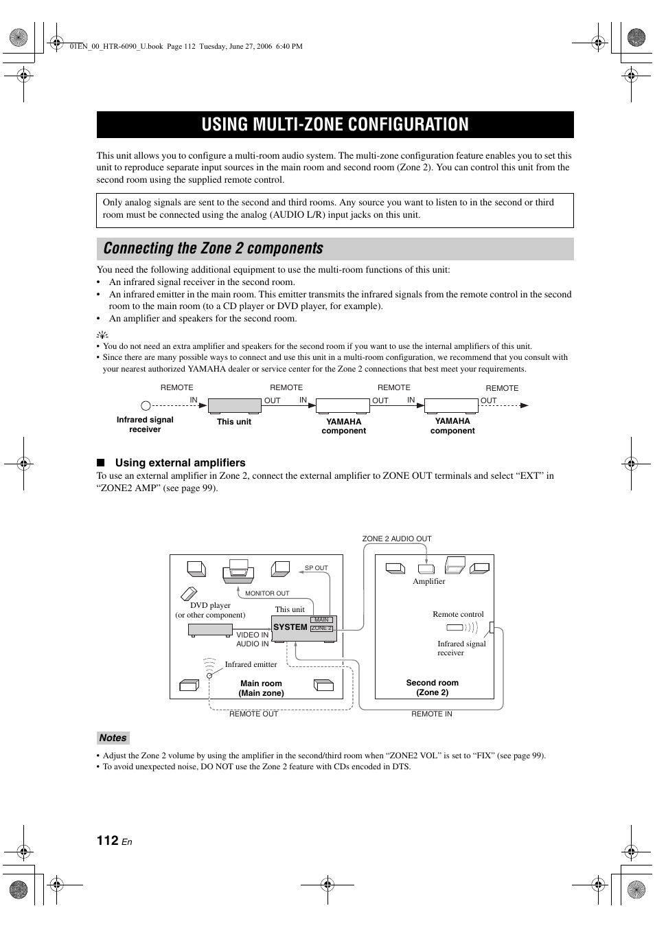 Using multi-zone configuration, Connecting the zone 2 components | Yamaha HTR-6090 User Manual | Page 116 / 152