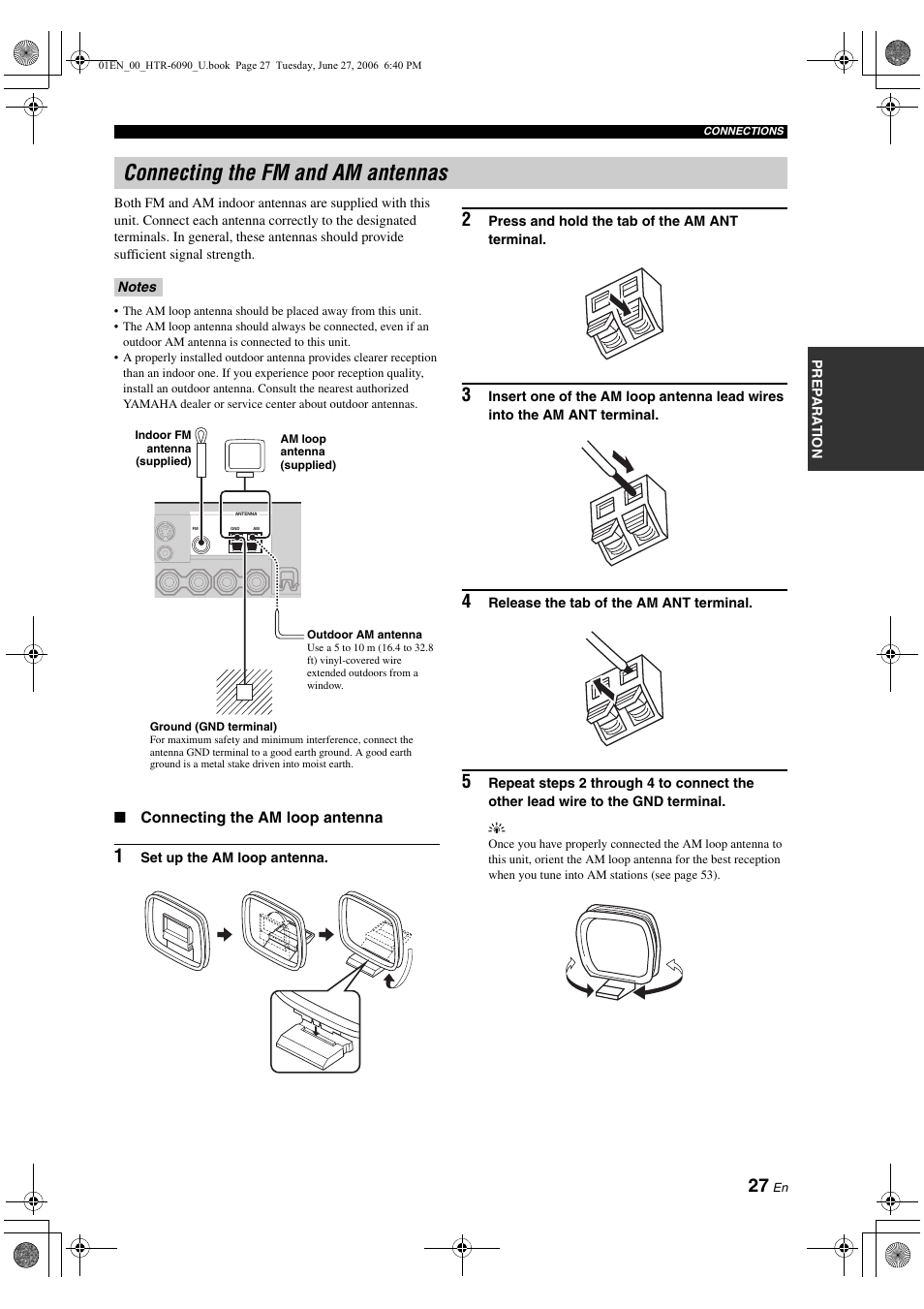 Connecting the fm and am antennas | Yamaha HTR-6090 User Manual | Page 31 / 152
