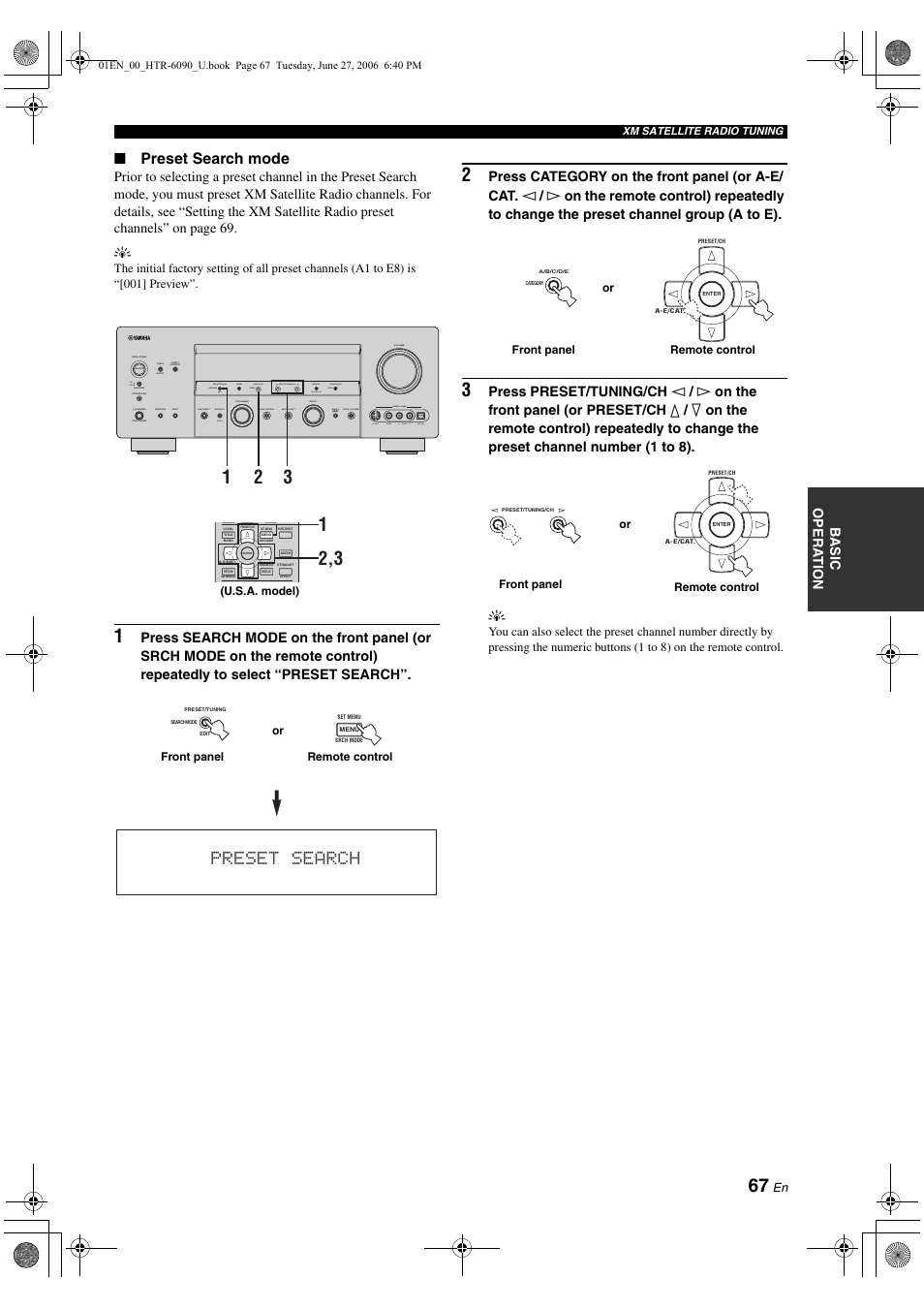 Preset search, Preset search mode, Ba s ic opera t ion | Input volume main zone | Yamaha HTR-6090 User Manual | Page 71 / 152