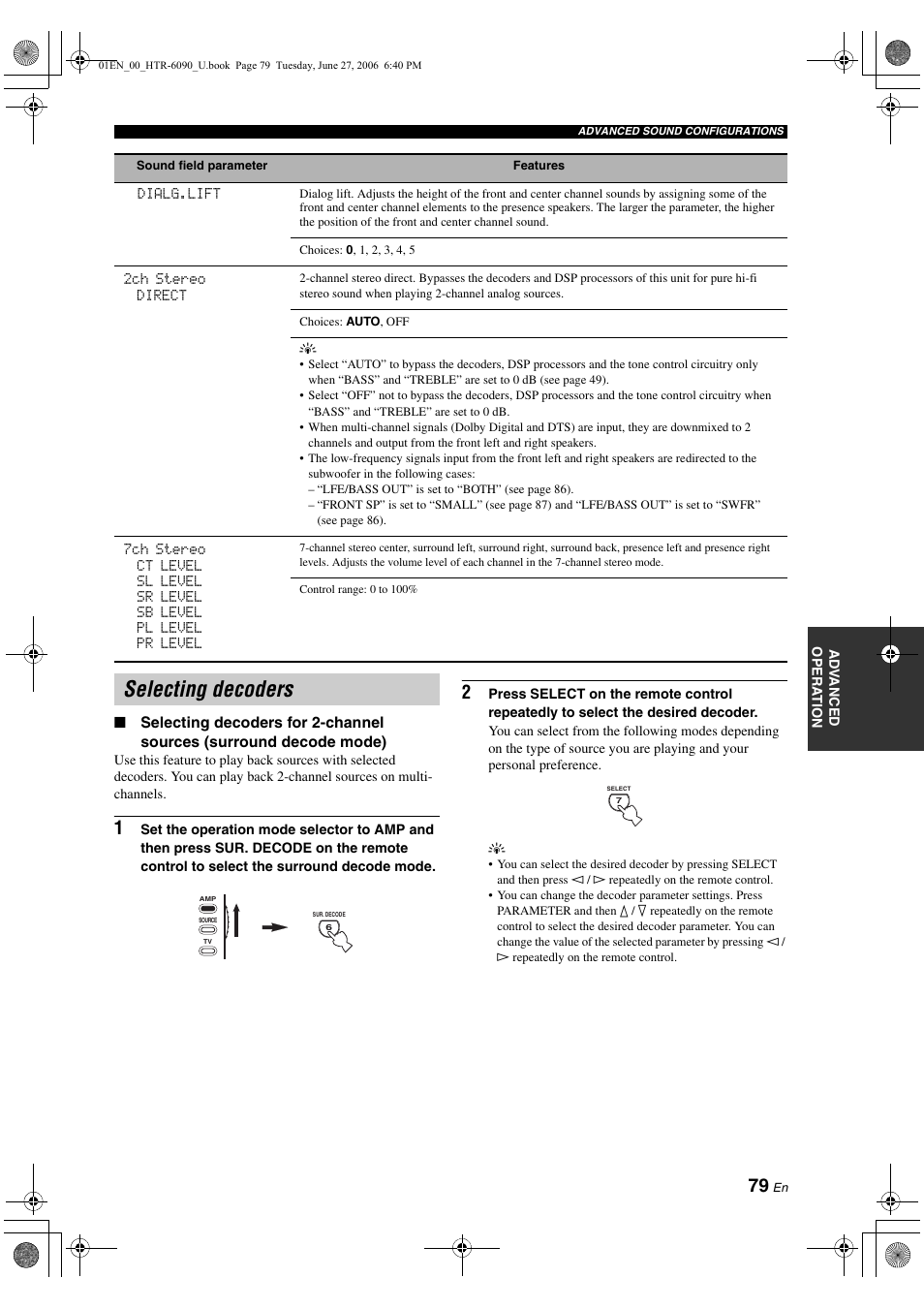 Selecting decoders | Yamaha HTR-6090 User Manual | Page 83 / 152