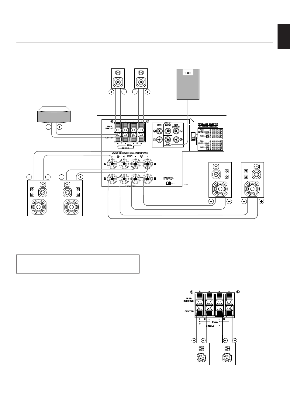 Connecting speakers, English, Rear speaker | Center speaker, Center speaker (u.s.a. model) | Yamaha R-V1103 User Manual | Page 17 / 59