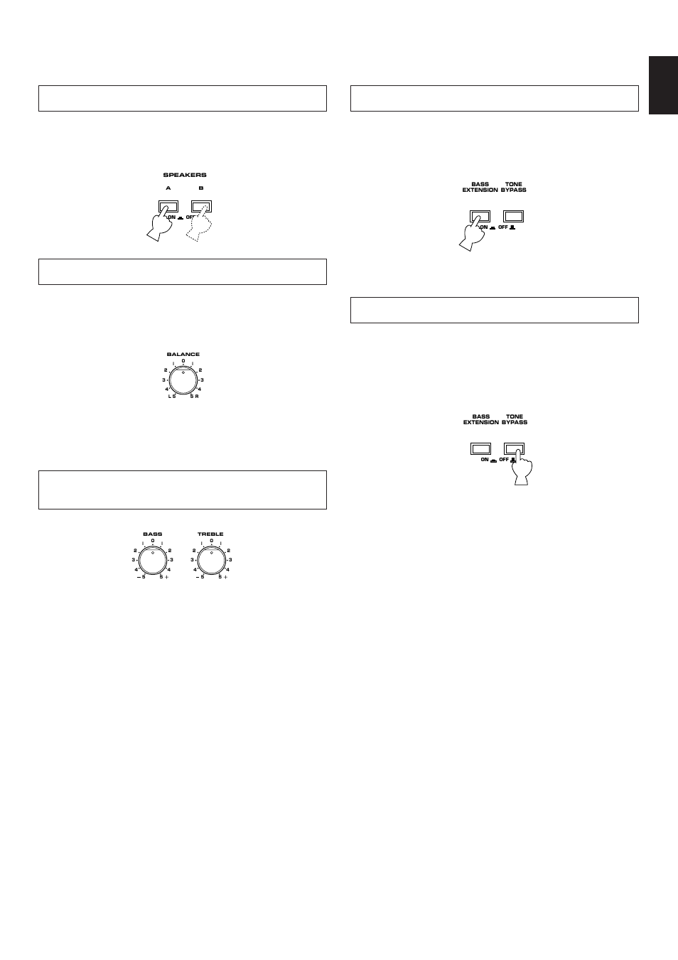 Selecting the speaker system, Adjusting the balance control, Adjusting the bass and treble controls | Using the bass extension switch, Using the tone bypass switch, English | Yamaha R-V1103 User Manual | Page 33 / 59