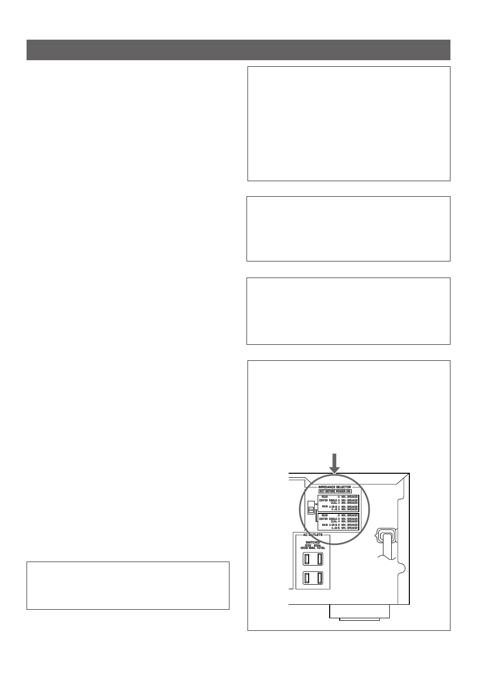Caution, Caution : read this before operating your unit, Impedance selector | Always set the volume control to, U.s.a. model) | Yamaha R-V1103 User Manual | Page 6 / 59